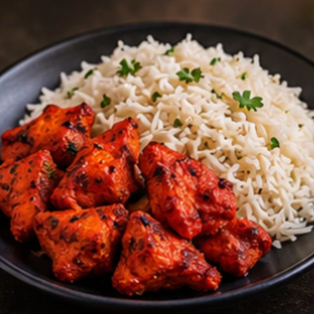 Kids Boneless Tandoori Chicken with Rice.